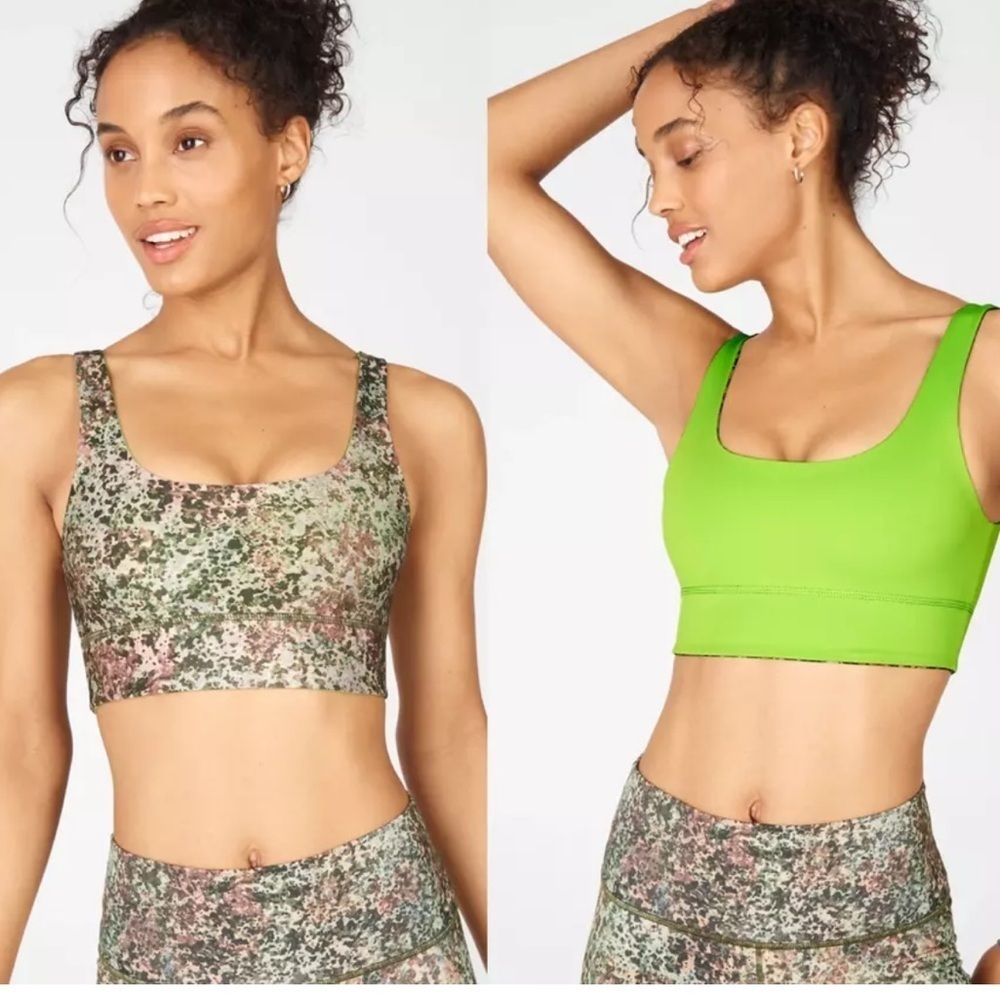 Fabletics Reversible Sports Bra. Women’s Sz-M Lime Green | Mottled. EUC